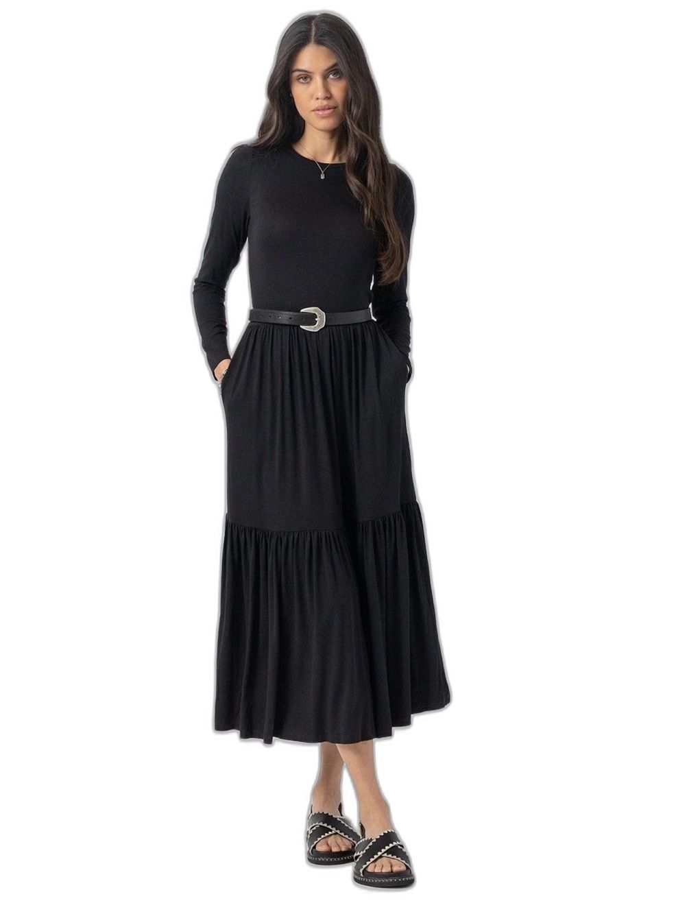NWT Saint + Sofia Greenwich Long Sleeve Midi Dress Womens Size XL Black